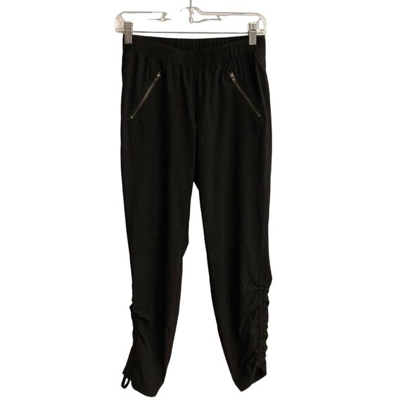 Athleta Black Jogger Pants Rouched Leg Sz 2 Zip Pockets‎ Eco Friendly Adjustable - Picture 1 of 11